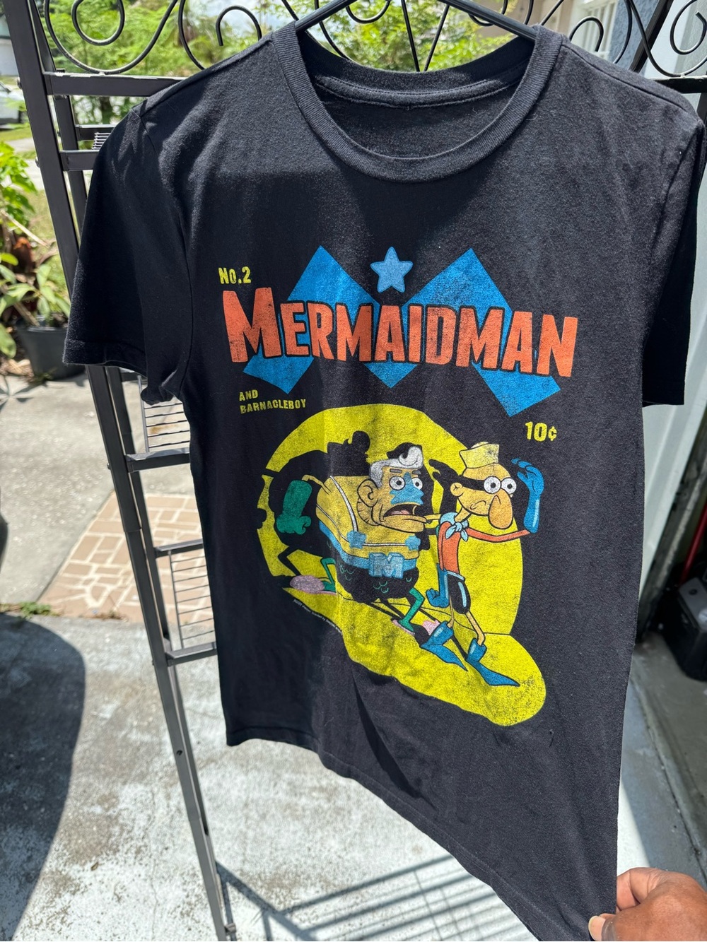 Nickelodeon Black Mermaidman Short Sleeve Tee with Blue, Orange, Yellow Graphic